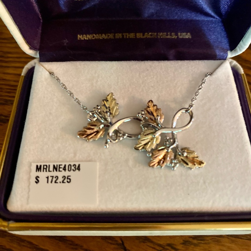 Sterling Silver Necklace with Rose Gold Leaf Accents - Women Jewelry